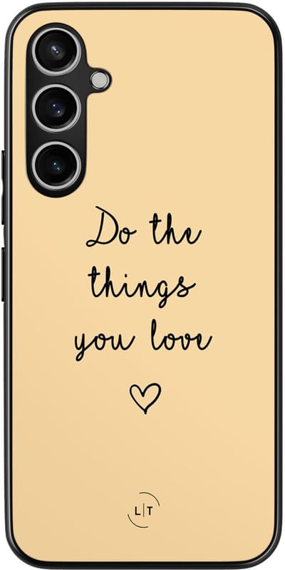 Leuke Telefoonhoesjes - Hoesje geschikt voor Samsung Galaxy S23 FE - Do the things with love - Backcover zwart - Tekst - Geel