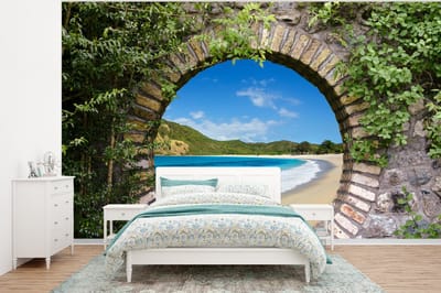 Behang - Fotobehang Strand - Zee - Doorkijk - Breedte 320 cm x hoogte 240 cm