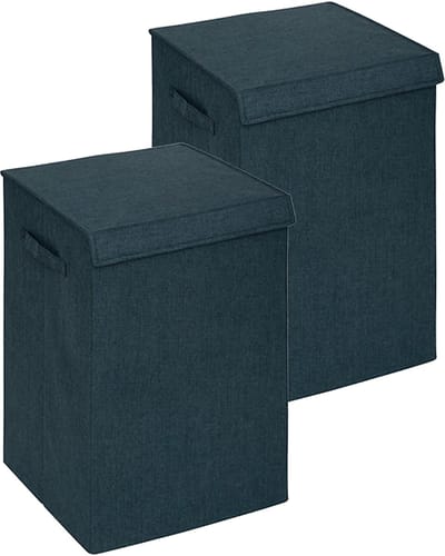 5Five Eureka sorteer wasmand - 2x - 74 liter - smaragd groen - 37 x 37 x 60 cm - MDF/Polyester stof - met afsluitklep