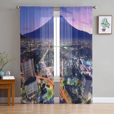 Ueno District En Mt Sheer Gordijnen voor Woonkamer Transparante Tule Raamdecoratie Slaapkamer Keuken Huisdecoratie Sluier Gordijnen 135W x 114H(cm) blue