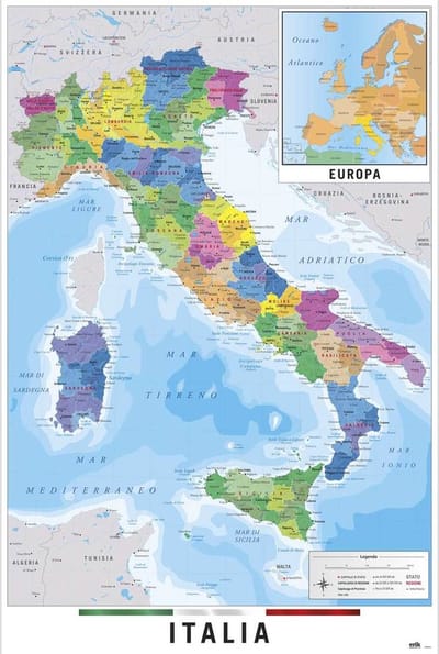 Posterpoint Italië kaart - Geografie poster met Italiaanse tekst - 61 x 91.5 cm