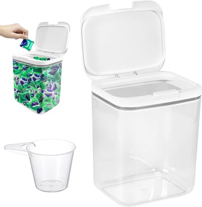 Opbergdoos met deksel, waspoederhouder met luchtdicht deksel, pop-up wasmiddelopslag, waspods houder, voor badkamer, toilet
