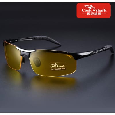 De nieuwe aluminium magnesium zonnebril van Cook Shark, heren zonnebril HD gepolariseerd, autorijden, gekleurde bril, Tide CHINA&black geel