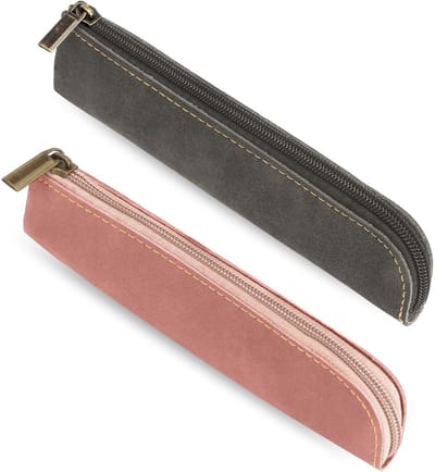 GELLDG 2 stuks etui - PU-etui - Klein - Draagbaar leren etui - Cosmetische organizer - Met rits - Geschikt voor vulpennen en stiften - Grijs en roze