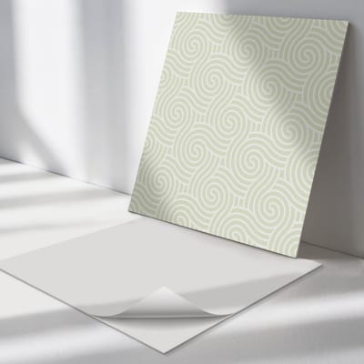 Wallfluent Vinyl Tegels - Golven in Een Spiraalpatroon Vinyl Vloer Tegels - 30 cm x 30 cm - Romig PVC Tegels - 9 stuks - Vierkant PVC Tegels - Patroon Plaktegels - Zelfklevende Vinyl Tegels - Plaktegels Keuken en Badkamer