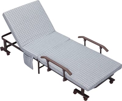 Vouwbed - Opklapbed - Logeerbed - Zetelbed - Logeermatras - 1 persoons - Metalen frame - Verstelbaar - Lichtgrijs