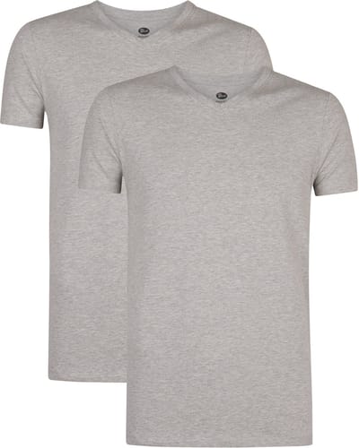 Petrol Industries T-Shirts Heren 2-Pack - V-Hals - Korte Mouwen - Katoen-Elastaan Mix - Effen Design - Multipack van 2 stuks - Grijs - Maat XXXL