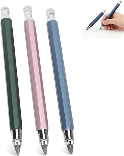 3 mechanische timmermanspotloden 5,6 mm markeergereedschap Markerset met ingebouwde puntenslijper voor bouw-houtbewerkingspotloden (Blauw Roze Groen)