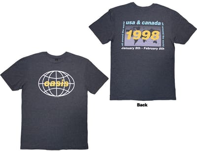 Oasis - 1998 World Tour USA/Canada Heren Tshirt - S - Donkerblauw