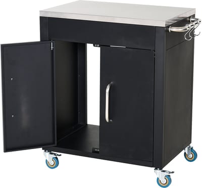 Killogood Keukenwagen met wielen - serveerwagen - kar met kast - haken en roestvrijstalen handgrepen - keukenhulp - BBQ-grilltafel van roestvrij staal keukenkar - 86 x 50 x 86.5 cm zwart