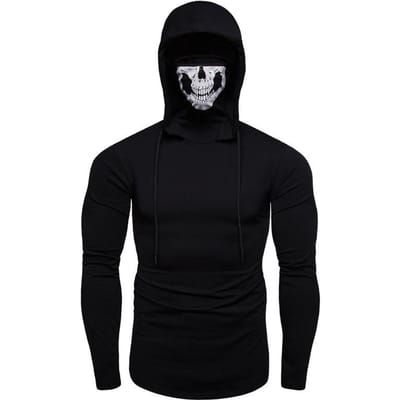 T-shirt met capuchon Heren Elastische Fitness Halloween Heren T-shirt met lange mouwen Schedelmasker Ontwerp Jas XXXL black