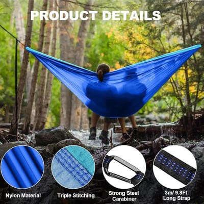 Draagbare Hangmat - Kampeerhangmat Tuin Swing - Ontspannen Buiten - Lichtgewicht Nylon - Voor 2 Personen - Blauw