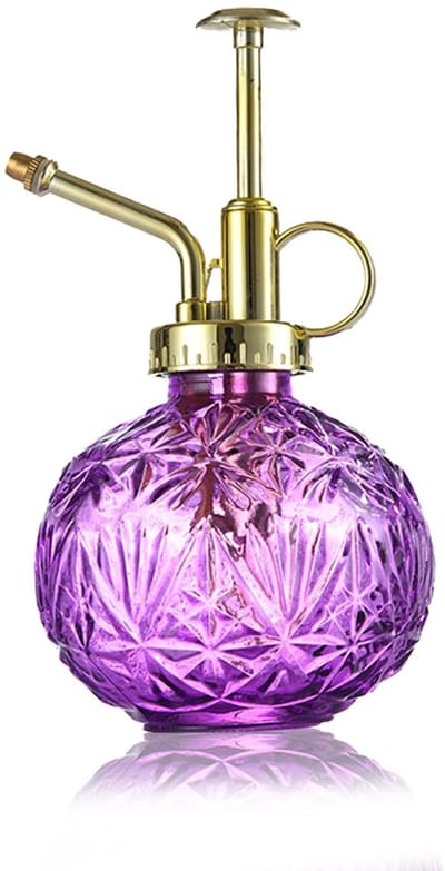 Dailygoods - Glazen plantenspuitfles, 240 ml, retro reliëf, plantenspuit met pomp, geavanceerde bloemenverstuiver, drukspuit voor balkon, kleine tuinplanten, binnen, huis of kantoor, paars