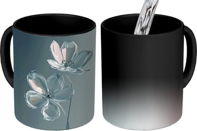Magische Mok - Foto op Warmte Mokken - Koffiemok - Kristal - Bloemen - Grijs - Magic Mok - Beker - 350 ML - Theemok