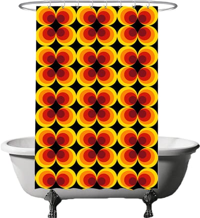 Ulticool Douchegordijn - Retro Vintage Flowers 60's 70's - 120 x 180 cm - met 8 ringen - Anti Schimmel - Waterdicht & Wasbaar - Semi Transparant - Oranje Geel