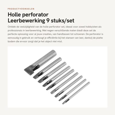 Dailygoods- Perforator Set van 9 - Leer/Handtassen - Koolstofstaal - Eenvoudig in Gebruik - Platte Bodem - Efficiënt Stansen - Pons