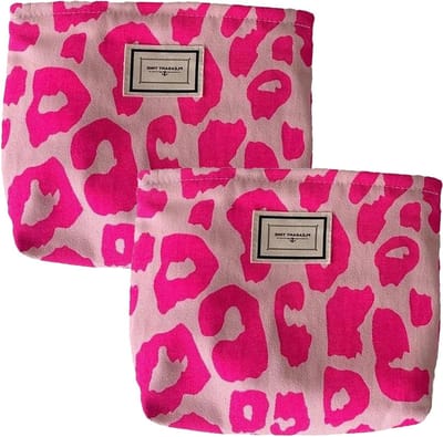Set van 2 Make-up Tassen voor Vrouwen - Ribfluwelen en Luipaardpatroon Met Rits - Ideaal voor Reizen en Organisatie