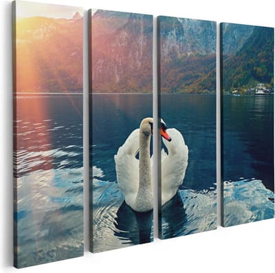 Artaza Canvas Schilderij Vierluik Zwaan op het Water in de Bergen - 80x60 - Foto Op Canvas - Canvas Print