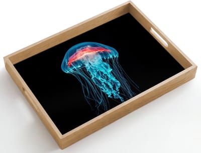 Dienblad hout 50x35 cm - Schootdienblad - Kwal - Tentakels - Blauw - Licht - Borrelplank rechthoek - Plateau dienbladen
