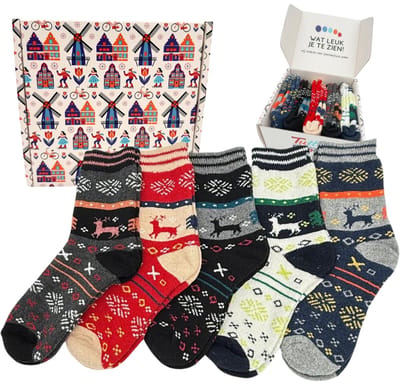 Tutti Footi - Winter Sokken Set 'Ulf' met Rendieren - 5 paar maat 37-41 - Warme Sokken - Kerstcadeau - Huissokken