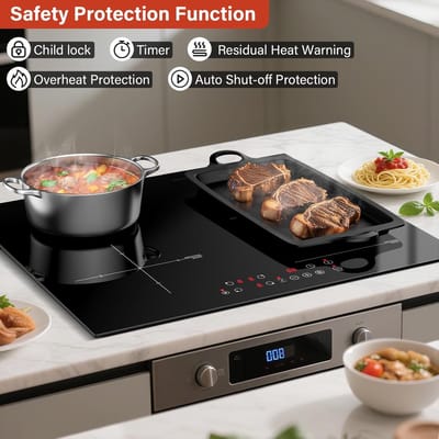 Inbouw kookplaat - Elektrisch fornuis - Koken en braden - Flexibele zone - 60 cm - Zwart