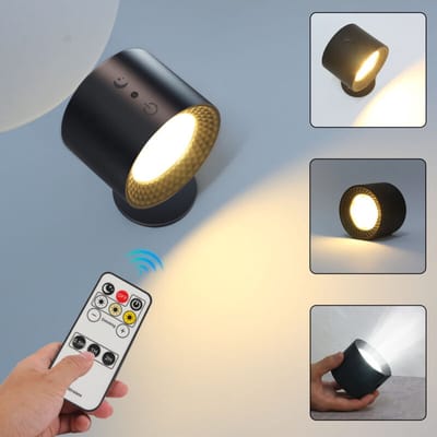 lamp-Dubbelzijdige LED-wandlampgeschikt voor afstandsbediening, werkt op batterijen, aanraakbediening, 3 kleurtemperaturen, USB-interface, oplaadbaar, wandlamp/spot, 360° draaibaar, geschikt voor de woonkamer (1 stuk, wit).