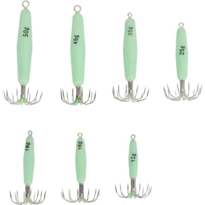 7 STuks Lichtgevende Inktvis Jig 12 Haken Roestvrij Staal Makkelijk Schoon te Maken Glow Inktvis Jigs Lokaas Kit voor white