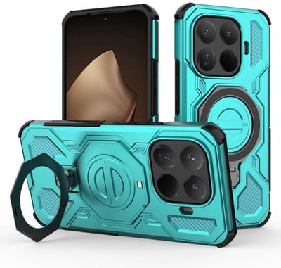 Hoesje geschikt voor Xiaomi 15T Pro | Compatibel met MagSafe / Qi2 | 360° Draaibare Magnetische Standaard | Back Cover Kickstand Ring | Licht Blauw