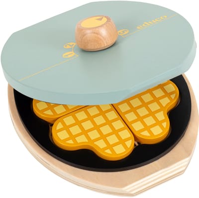 Educo Wafelijzer Speelgoed keuken accessoires - 22x20x8cm - Speelgoed keukengerei - Houten speelgoed - Incl. 4 Wafels - Vanaf 3 jaar