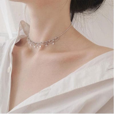 925 Sterling Zilver Waterdruppel Zirkonia Choker Ketting voor Vrouwen Sleutelbeen Ketting Sieraden Cadeaus S-N245 beige