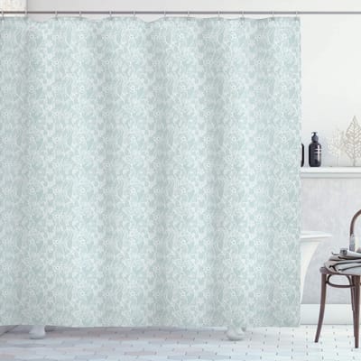 ABAKUHAUS Jaargang douchegordijn – Bloemenkant – 175x200 cm – Zeegroen