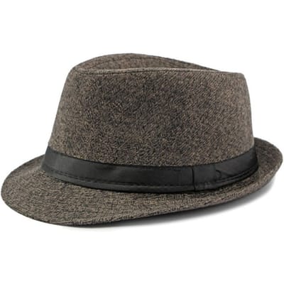 Nouveau Chapeau Haut-de-Forme Plaid en Laine d'Hiver Britannique pour Hommes d'Âge Moyen Chapeau de Jazz Chapeau Grand Bord Chaud Fête de Mariage Papa Seau Feutre Fédoras Chapeau Casquette marron