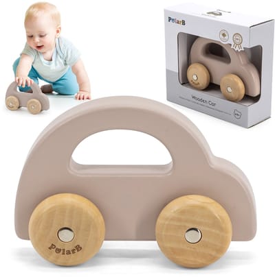 PolarB - Houten Pastelkleurig - Speelgoedauto, voor baby's en peuters