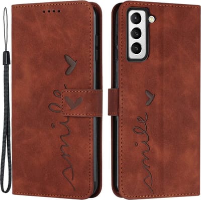 Coverup Hoesje - Geschikt voor Samsung Galaxy S22 Hoesje - Coverup Smile Book Case - Bruin