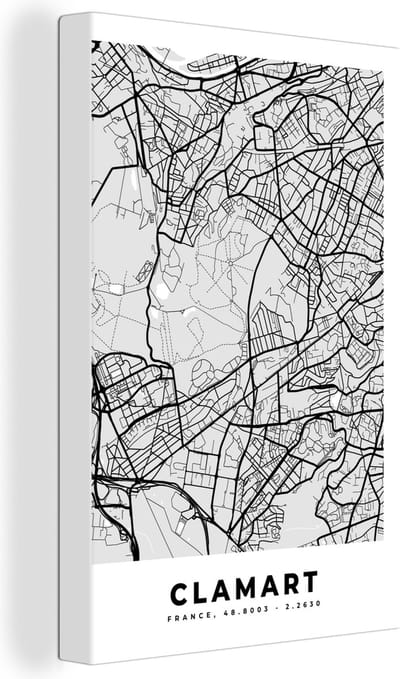 Canvas Schilderij Stadskaart - Frankrijk - Kaart - Clamart - Plattegrond - 20x30 cm - Wanddecoratie