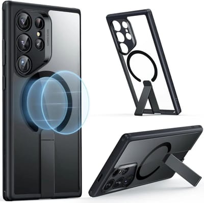 ESR Boost Flickstand Geschikt voor Samsung Galaxy S24 Ultra - Compatibel met MagSafe - Back Cover met Standaard - Militaire Bescherming - Transparant Frosted Zwart
