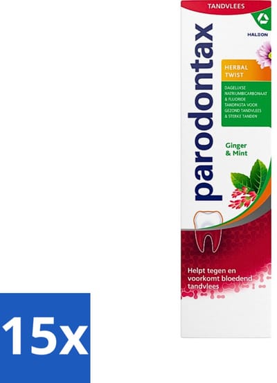 15 x Parodontax - Tandpasta - Herbal Twist - Ginger & Mint - 75ml - Bloedend Tandvlees - Tandplak - Gember - Munt - Tandvleesbescherming