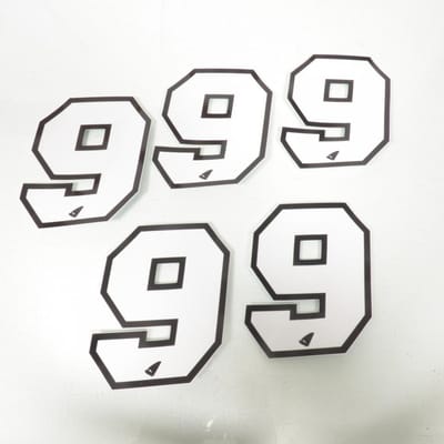 Autocollant stickers UFO pour moto Numero 9 blanc 130x102mm Neuf
