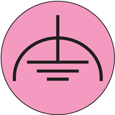 Laagspanning aarde sticker, vel, roze zwart 25 mm - 10 per vel