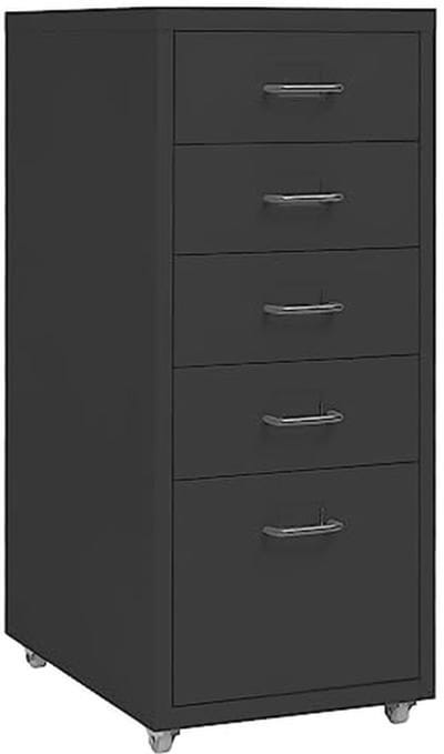 Mobiele ladekast met 5 lades - 28x41x69 cm - Zwart met wielen