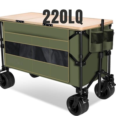 Opvouwbare Bolderkar Met All Terrain Wielen - 220L Tuin En Strand Trolley - Heavy Duty Transportwagen Met Grote Opbergtas - Inklapbare Tafel En 2 Bekerhouders