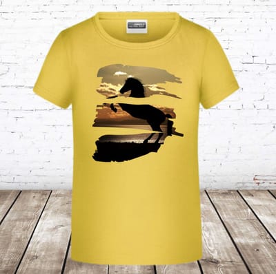 Geel kinder t shirt met paardenprint - Geel - 110/116