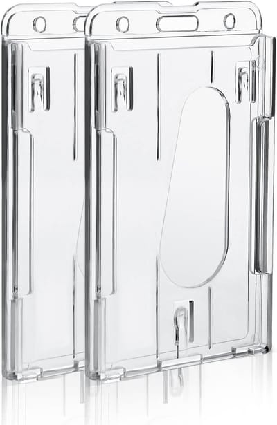 cobee Heavy Duty Badge Houders, 2 Stuks Hard Plastic ID Creditcard Protector Duim Slot Transparante Kaarthoes