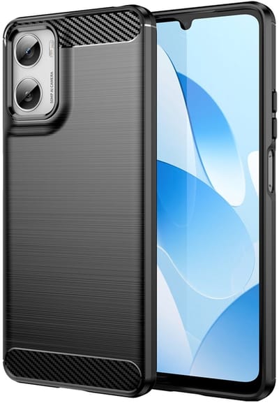 MobyDefend Hoesje - Geschikt voor Motorola Moto G06 / Motorola Moto G06 Power - TPU Backcover - Geborstelde Metaal & Carbon-Look - Zwart