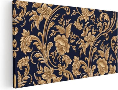 Artaza Canvas Schilderij Bloemen Barok - 40x20 cm - Klein - Wanddecoratie Bloemen - Muurdecoratie Botanisch - Decoratie Goud