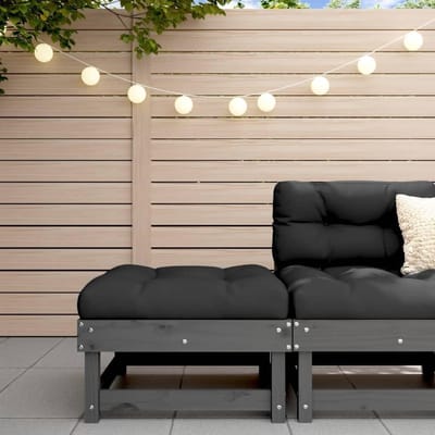 Voetenbank met kussen - Ottomaanse poef - Ontspannen in tuin - Massief grenenhout - 735 cm lengte - Grijs