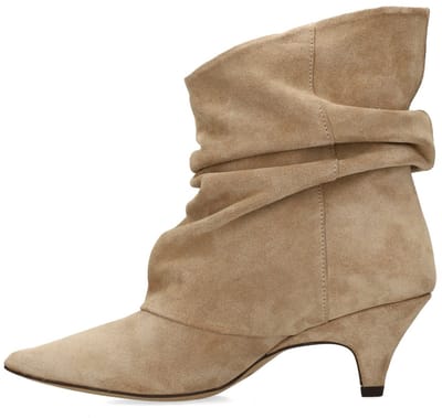 Manfield - Dames - Beige suède slouchy enkellaarsjes met hak - Maat 37