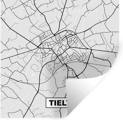 Muurstickers - Sticker Folie - België – Tielt – Stadskaart – Kaart – Zwart Wit – Plattegrond - 100x100 cm - Plakfolie - Muurstickers Kinderkamer - Zelfklevend Behang XXL - Zelfklevend behangpapier - Stickerfolie