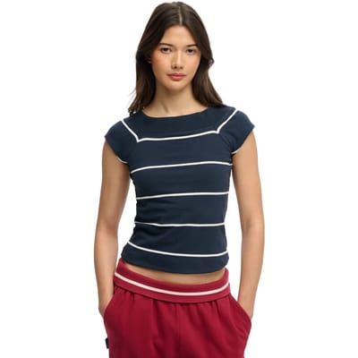 Superdry Athletic Off Shoulder Patroon Top Blauw Grootte: 38