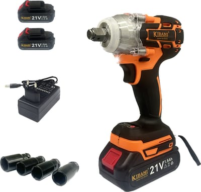 Kibani Accu Slagmoersleutel 18V - incl. 2 accu's 1500mAh en oplader - slagmoersleutelset - slagmoersleutel met accu - slagmoersleutel elektrisch - LED verlichting